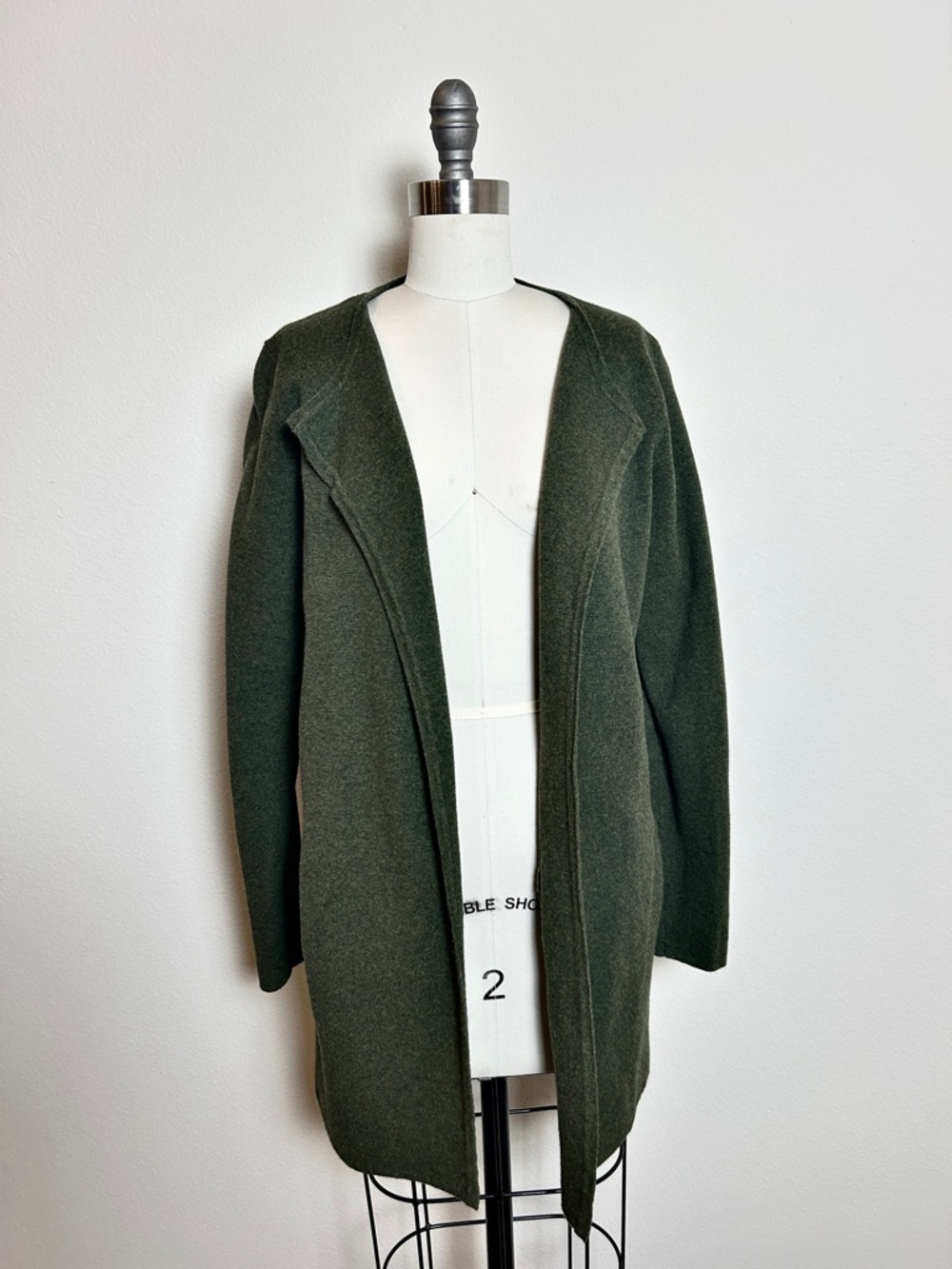 Olive Green 100% Cotton Minimalist Open-Front Women’s Sweater Coat Size Small